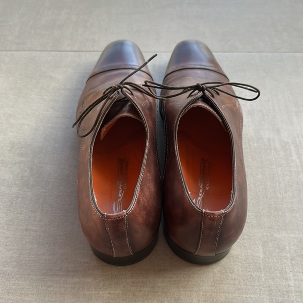 Santoni Brown Leather Oxfords Men’s Dress Shoes - 8.5 - Picture 3 of 8